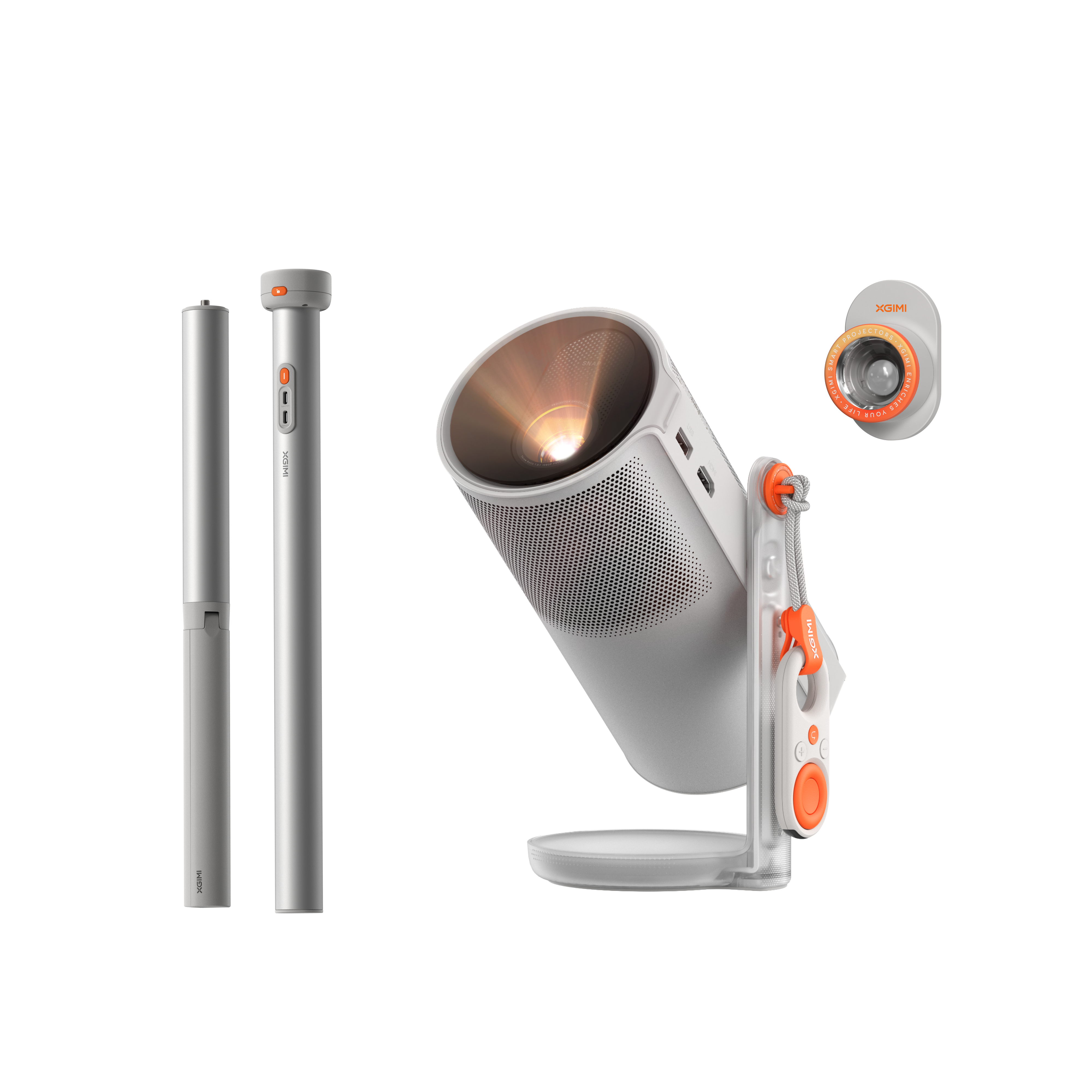 Compact XGIMI projector and battery-powered floor stand set for long-lasting movie nights anywhere