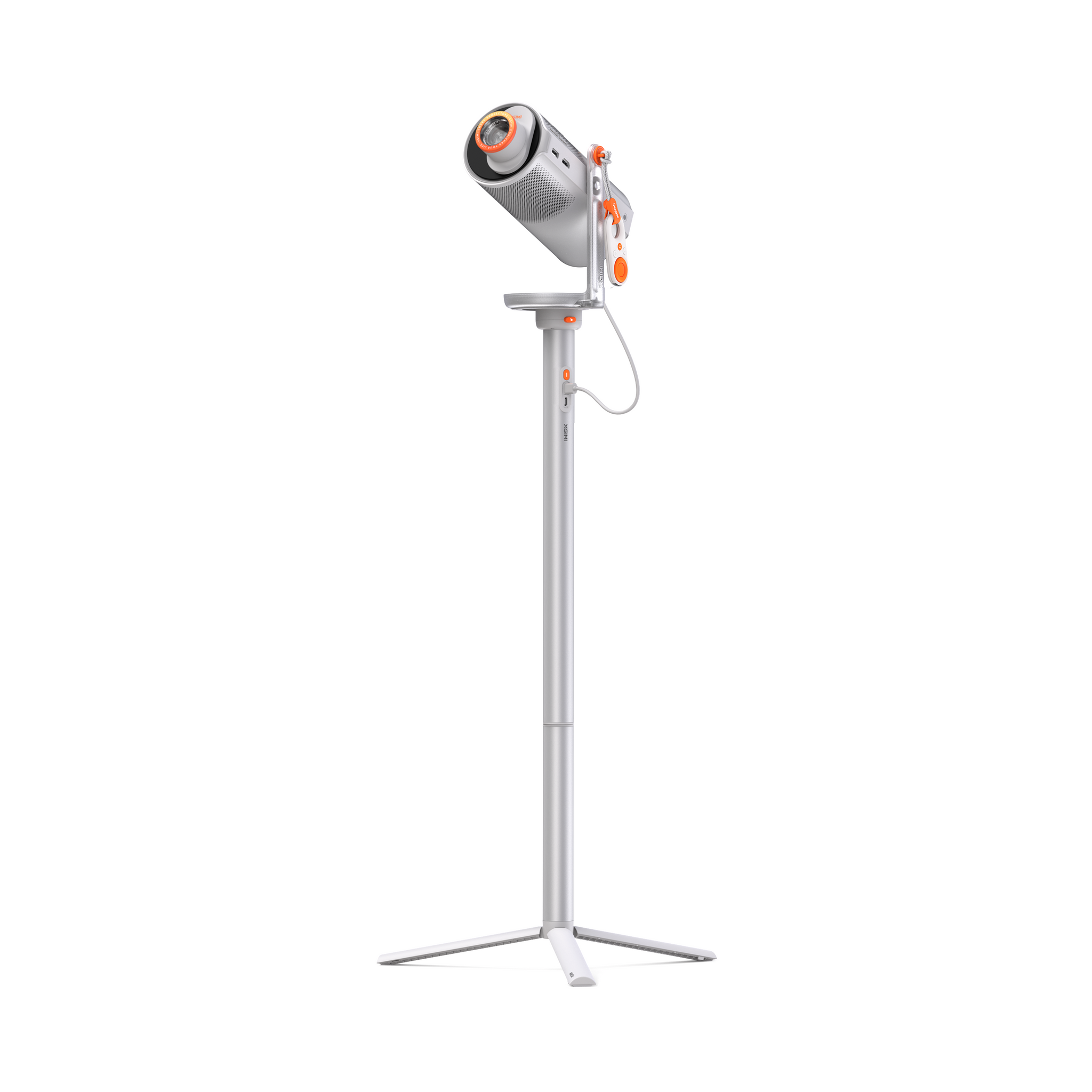 XGIMI MoGo 4 Full HD projector paired with PowerBase floor stand featuring built-in battery.